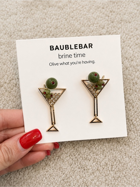 BaubleBar Jewelry - BaubleBar Green Olive Martini Drop Earrings in Gold